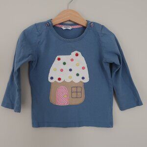Baby Boden Gingerbread House Christmas Shirt 12-18M Blue Holiday